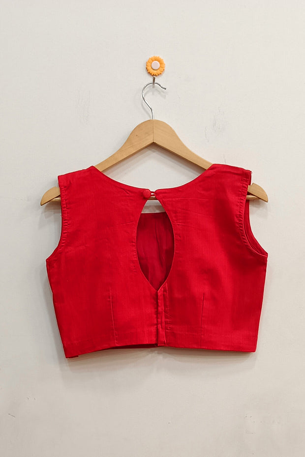 Raw silk  boat neck  blouse in red