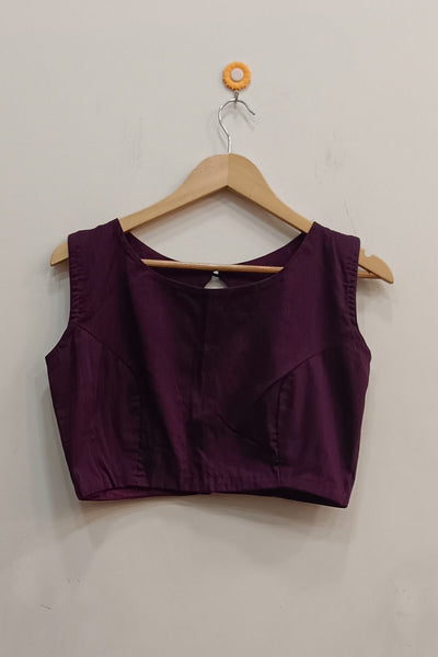 Raw silk  boat neck  blouse in wine colour