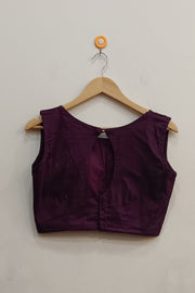 Raw silk  boat neck  blouse in wine colour