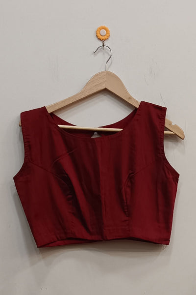 Raw silk  boat neck  blouse in maroon