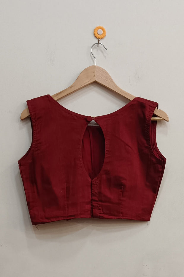 Raw silk  boat neck  blouse in maroon