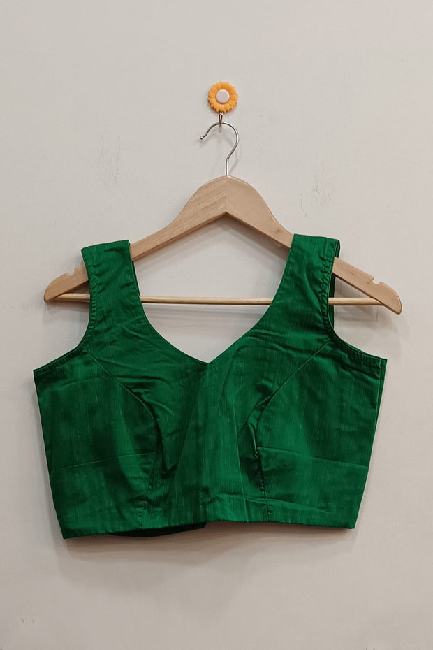 Raw silk  'V' neck  blouse in green
