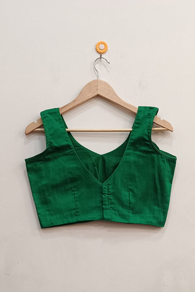 Raw silk  'V' neck  blouse in green