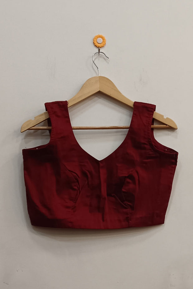 Raw silk  'V' neck  blouse in maroon