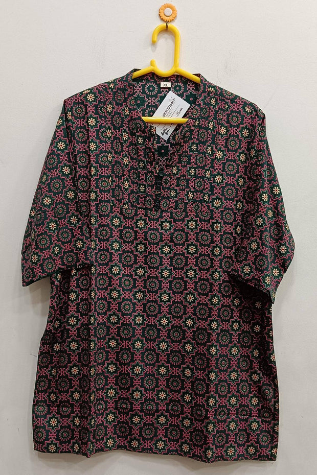 Rayon tunic in bottle green in ajrakh print