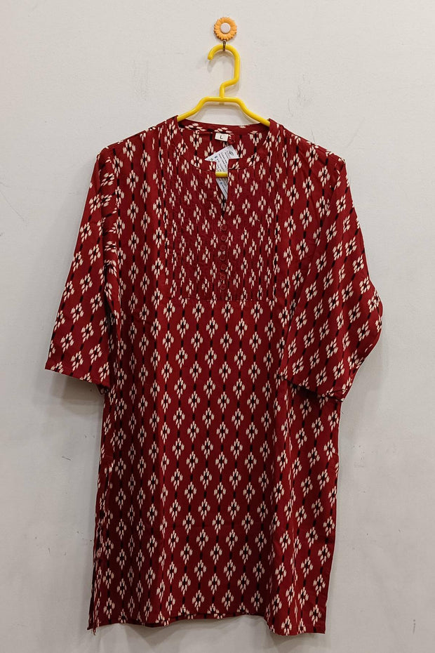 Rayon tunic in maroon in floral pattern