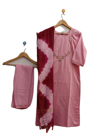 Muslin 3 piece kurta set ( top, dupatta  & bottom) in baby pink