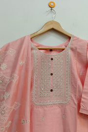 Muslin 3 piece kurta set (top ,  bottom & dupatta ) in peach