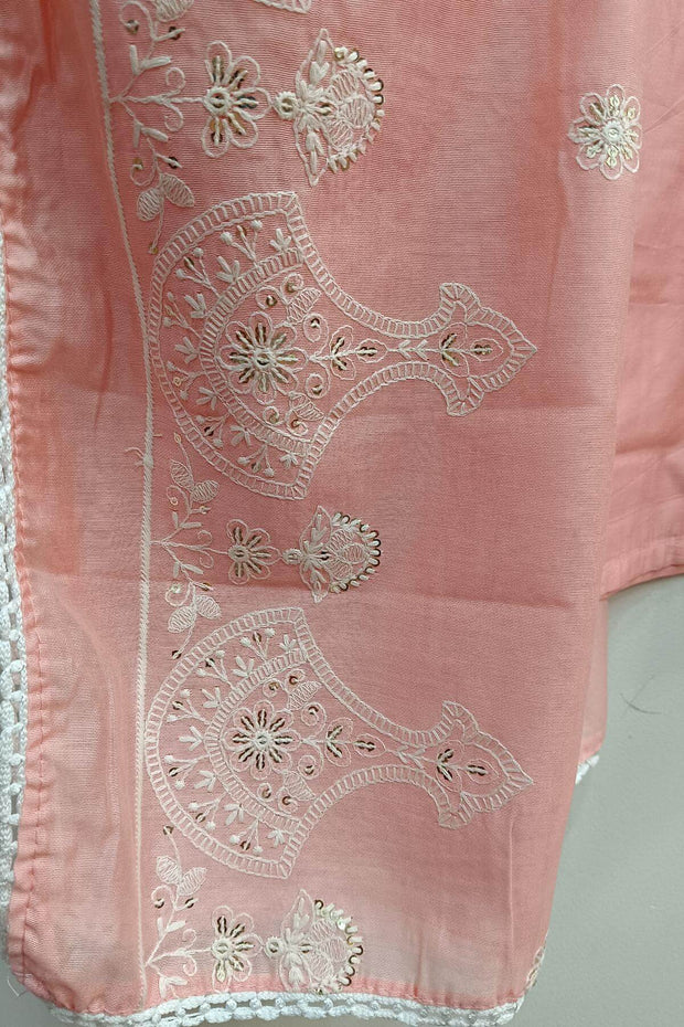 Muslin 3 piece kurta set (top ,  bottom & dupatta ) in peach