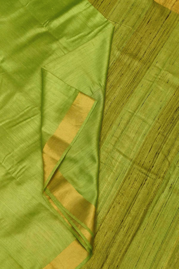 Handwoven desi tussar pure silk saree in green