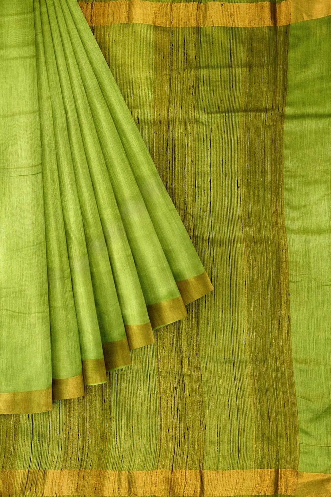 Handwoven desi tussar pure silk saree in green