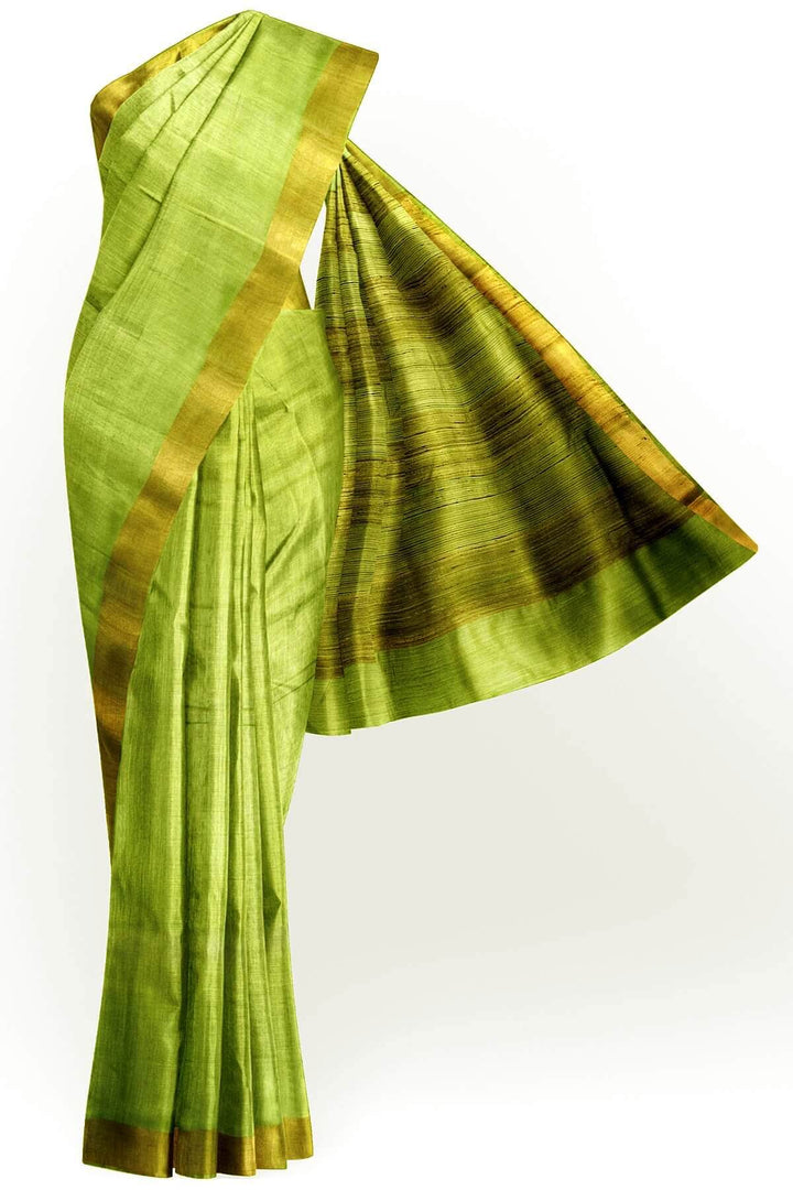 Handwoven desi tussar pure silk saree in green