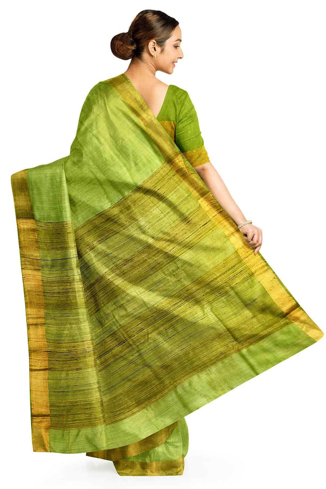 Handwoven desi tussar pure silk saree in green