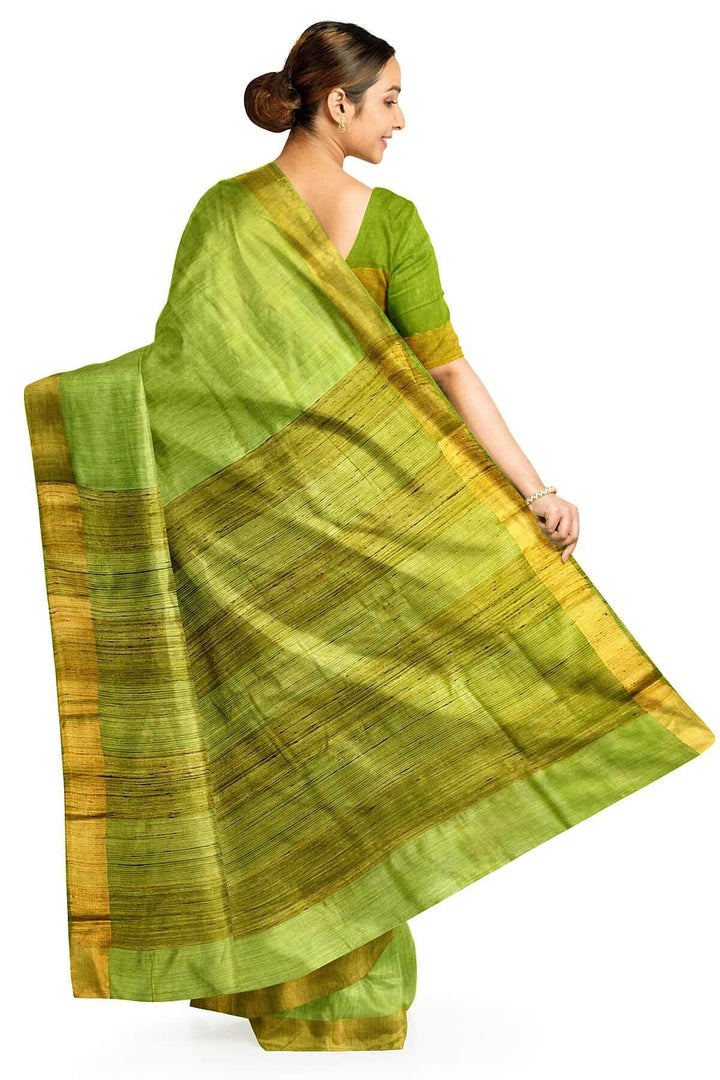 Handwoven desi tussar pure silk saree in green
