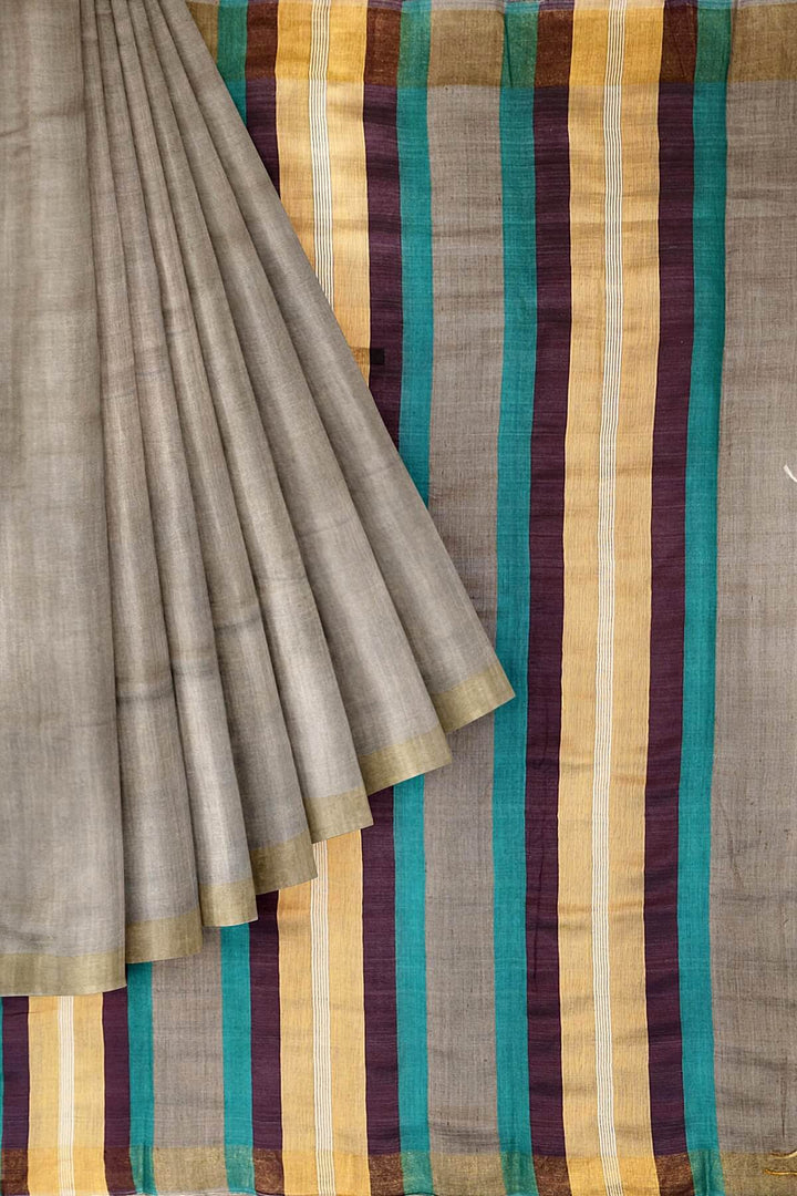Handloom desi tussar pure silk saree in grey
