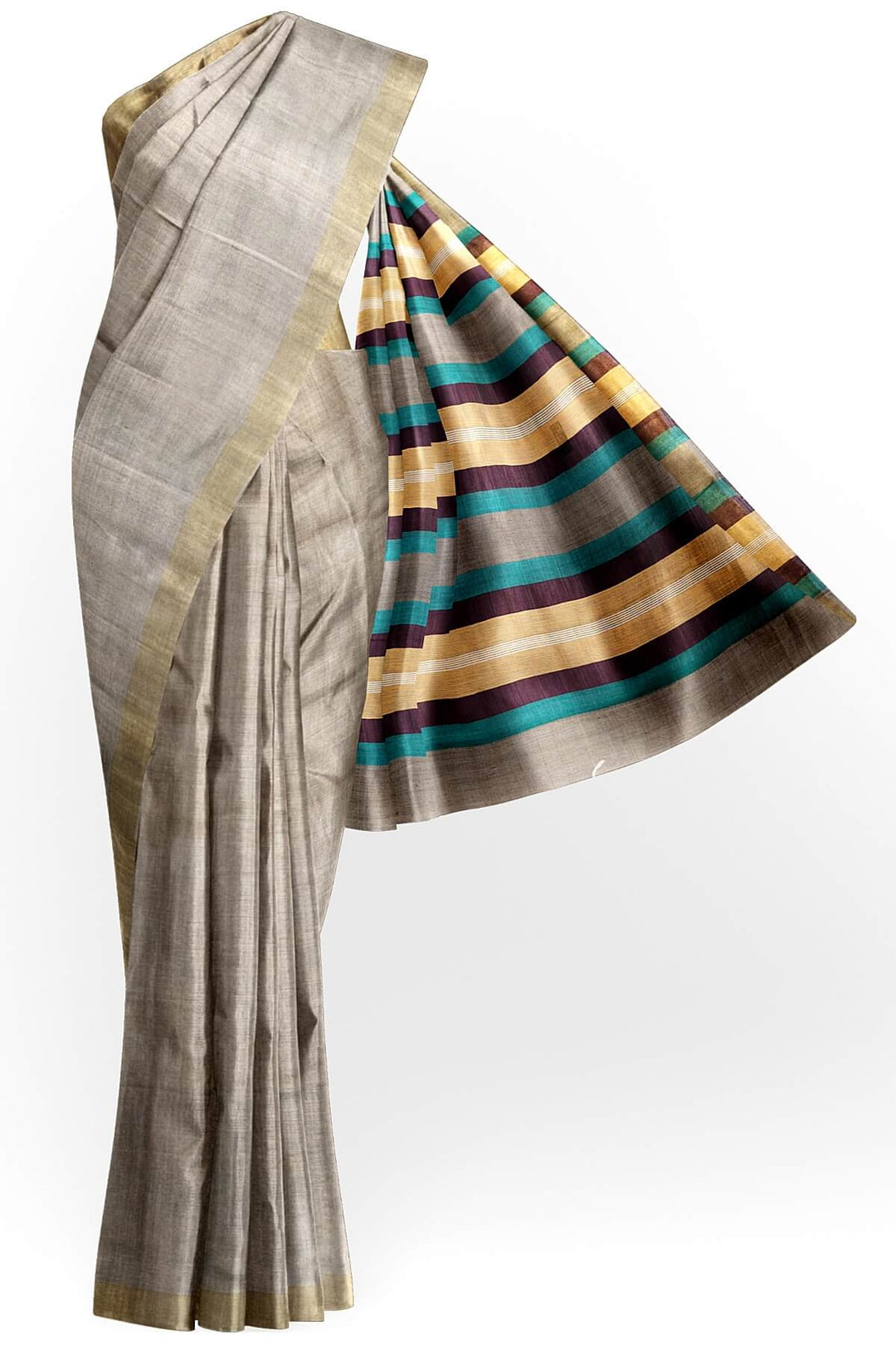 Handloom desi tussar pure silk saree in grey