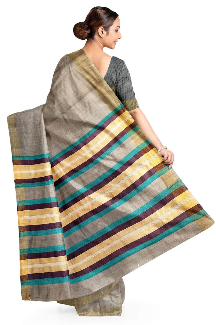 Handloom desi tussar pure silk saree in grey