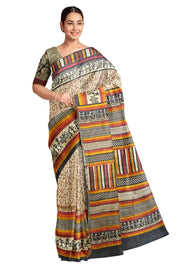 Handloom desi tussar pure silk saree in tribal art pattern
