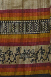 Handloom desi tussar pure silk saree in tribal art pattern