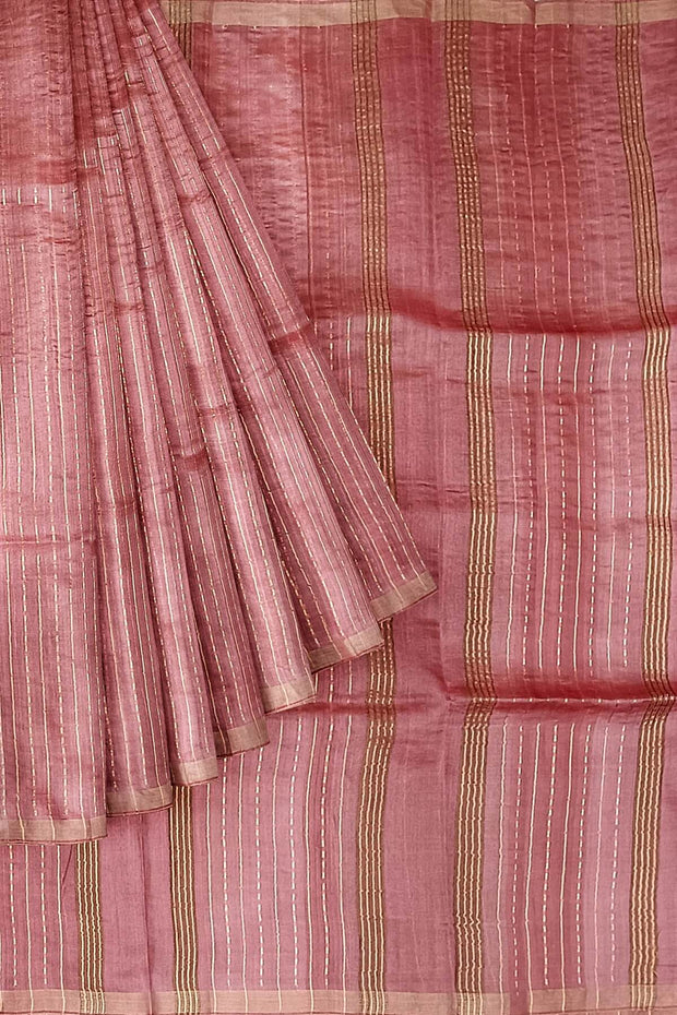 Handwoven desi tussar pure silk saree  in onion pink