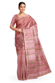 Handwoven desi tussar pure silk saree  in onion pink