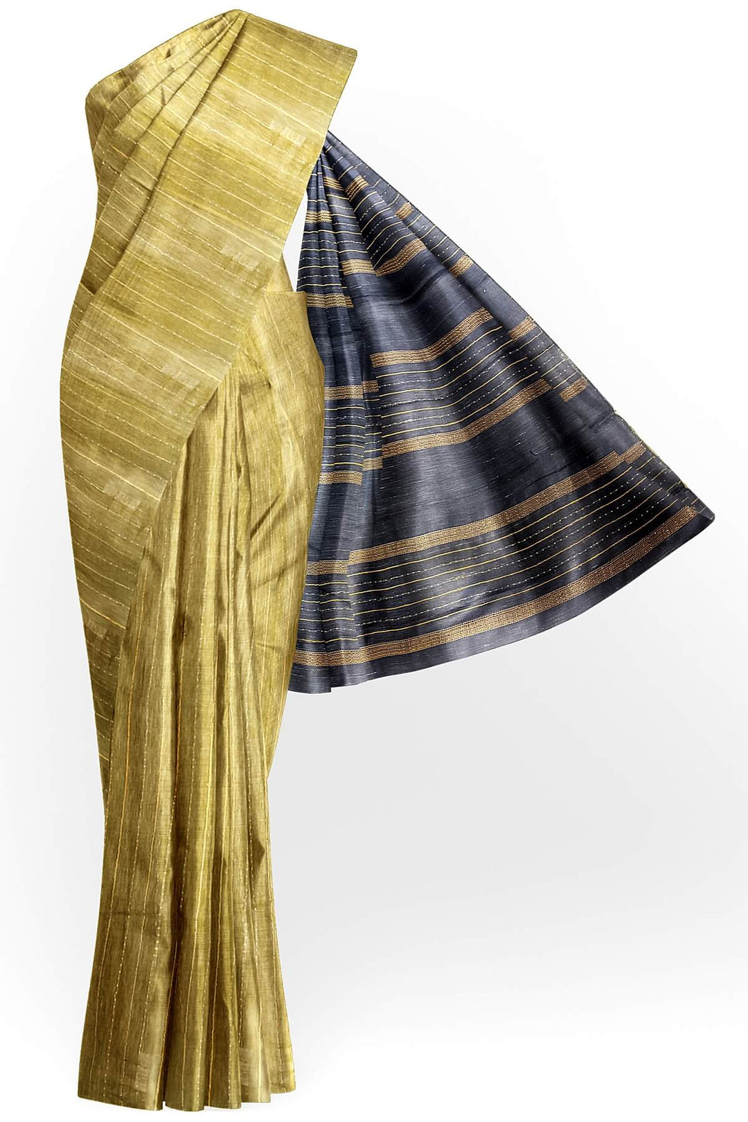 Desi tussar pure silk saree in olive green