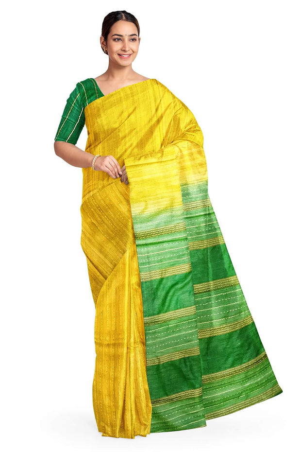 Handwoven desi tussar pure silk saree in yellow