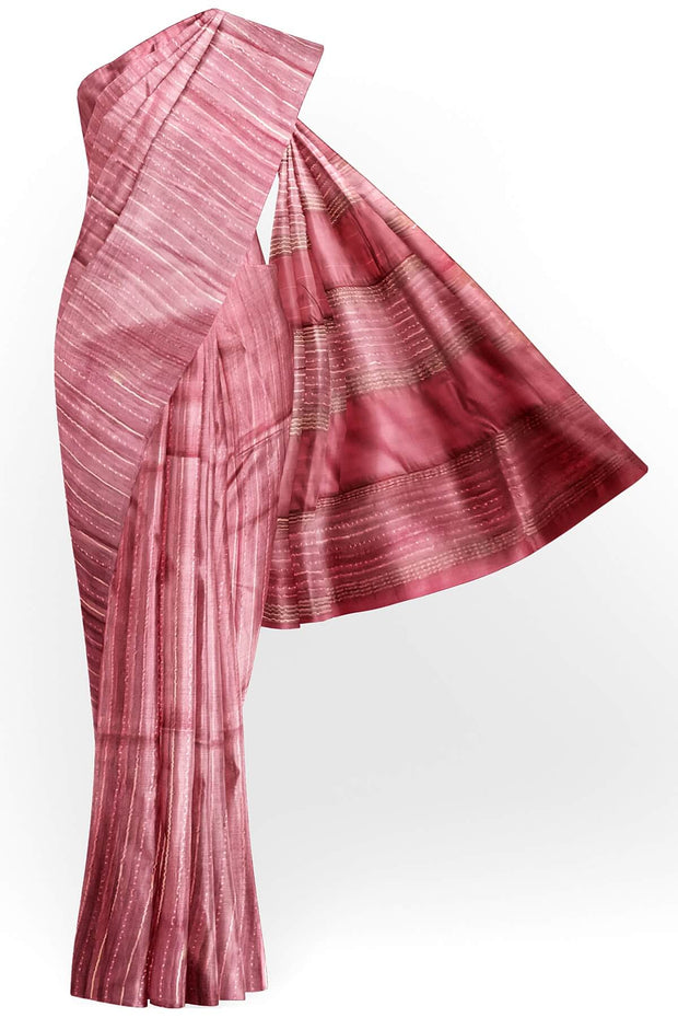 Handwoven desi tussar pure silk saree in pastel burgundy