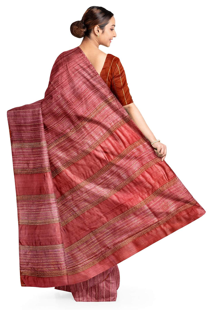 Desi tussar pure silk saree in light maroon