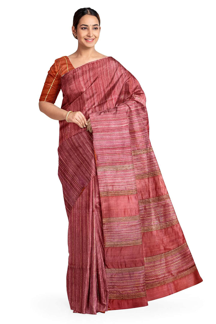 Desi tussar pure silk saree in light maroon