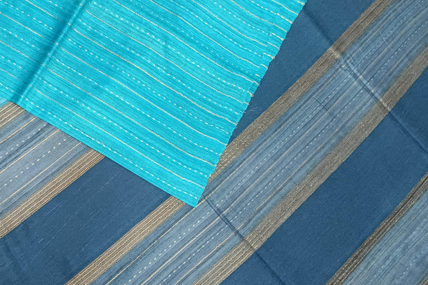 Handwoven desi tussar pure silk saree in teal blue