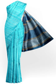 Handwoven desi tussar pure silk saree in teal blue