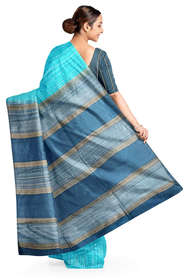 Handwoven desi tussar pure silk saree in teal blue