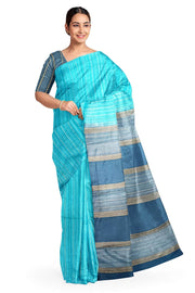 Handwoven desi tussar pure silk saree in teal blue