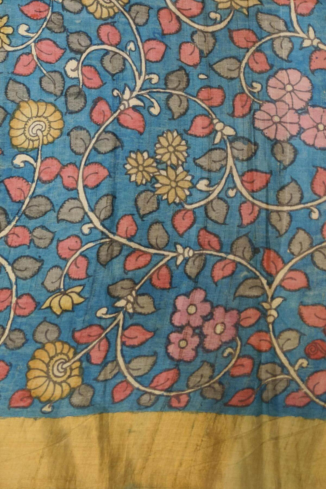 Hand painted kalamkari on  tussar silk saree