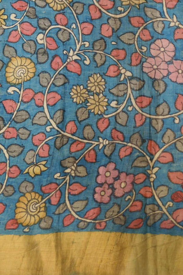 Hand painted kalamkari on  tussar silk saree