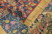 Hand painted kalamkari on  tussar silk saree