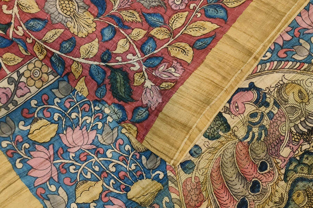 Hand painted kalamkari on  tussar silk saree