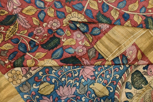 Hand painted kalamkari on  tussar silk saree