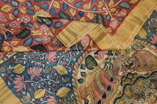 Hand painted kalamkari on  tussar silk saree