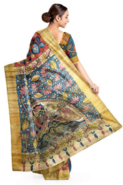 Hand painted kalamkari on  tussar silk saree