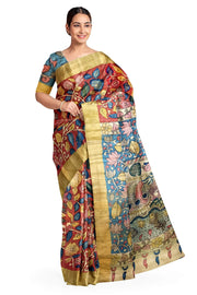 Hand painted kalamkari on  tussar silk saree
