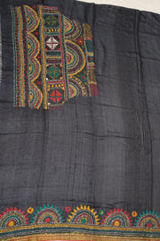 Lambani hand embroidery  on Tussar pure silk saree in mustard