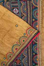 Lambani hand embroidery  on Tussar pure silk saree in mustard