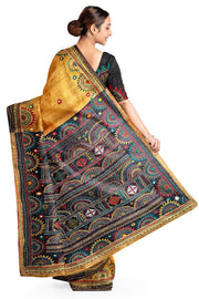Lambani hand embroidery  on Tussar pure silk saree in mustard