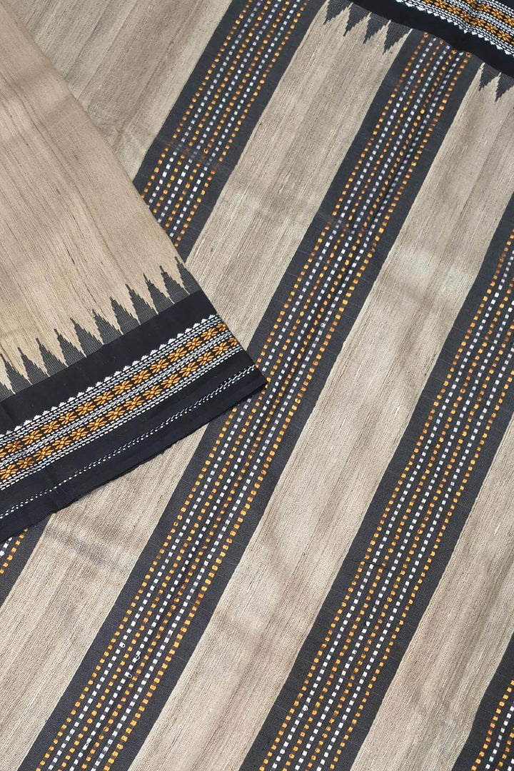 Vidarbha tussar pure silk saree in beige with black border