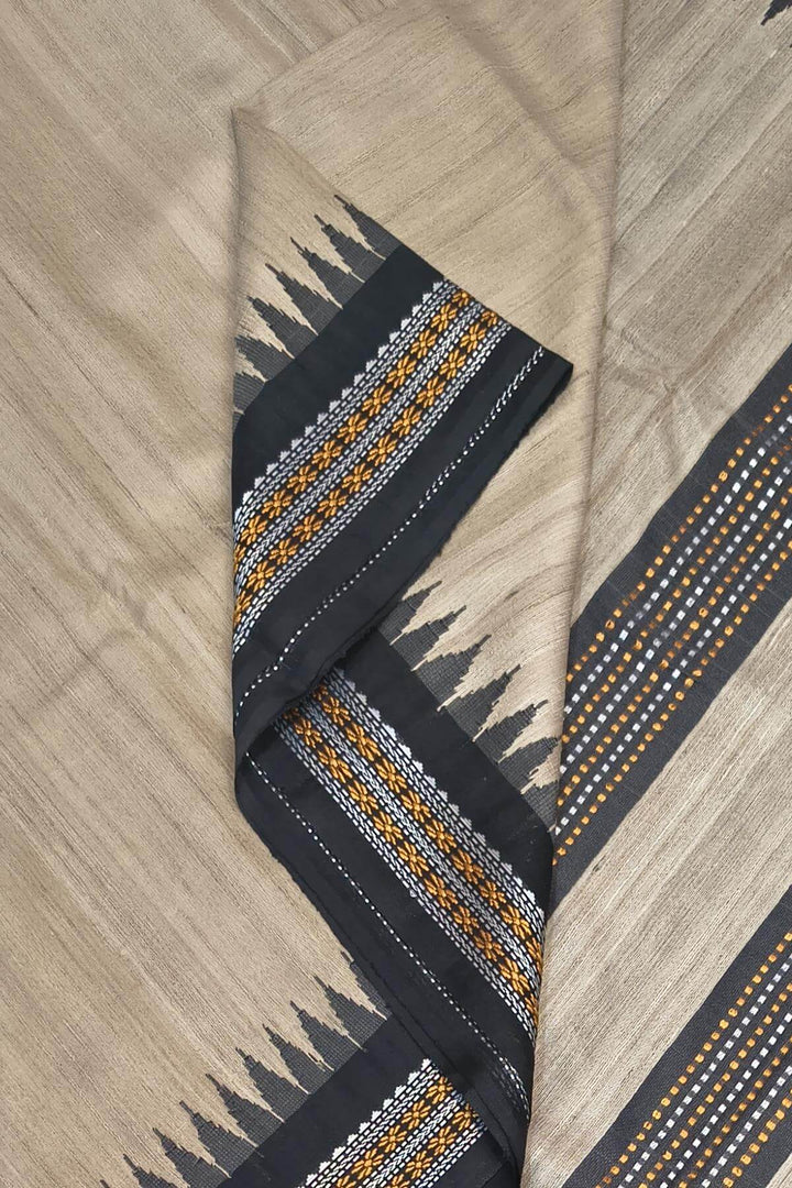 Vidarbha tussar pure silk saree in beige with black border