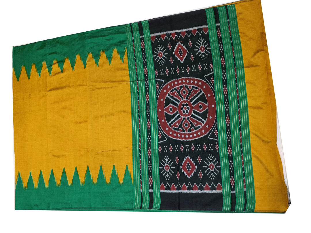 Tussar raw silk saree in menthia yellow