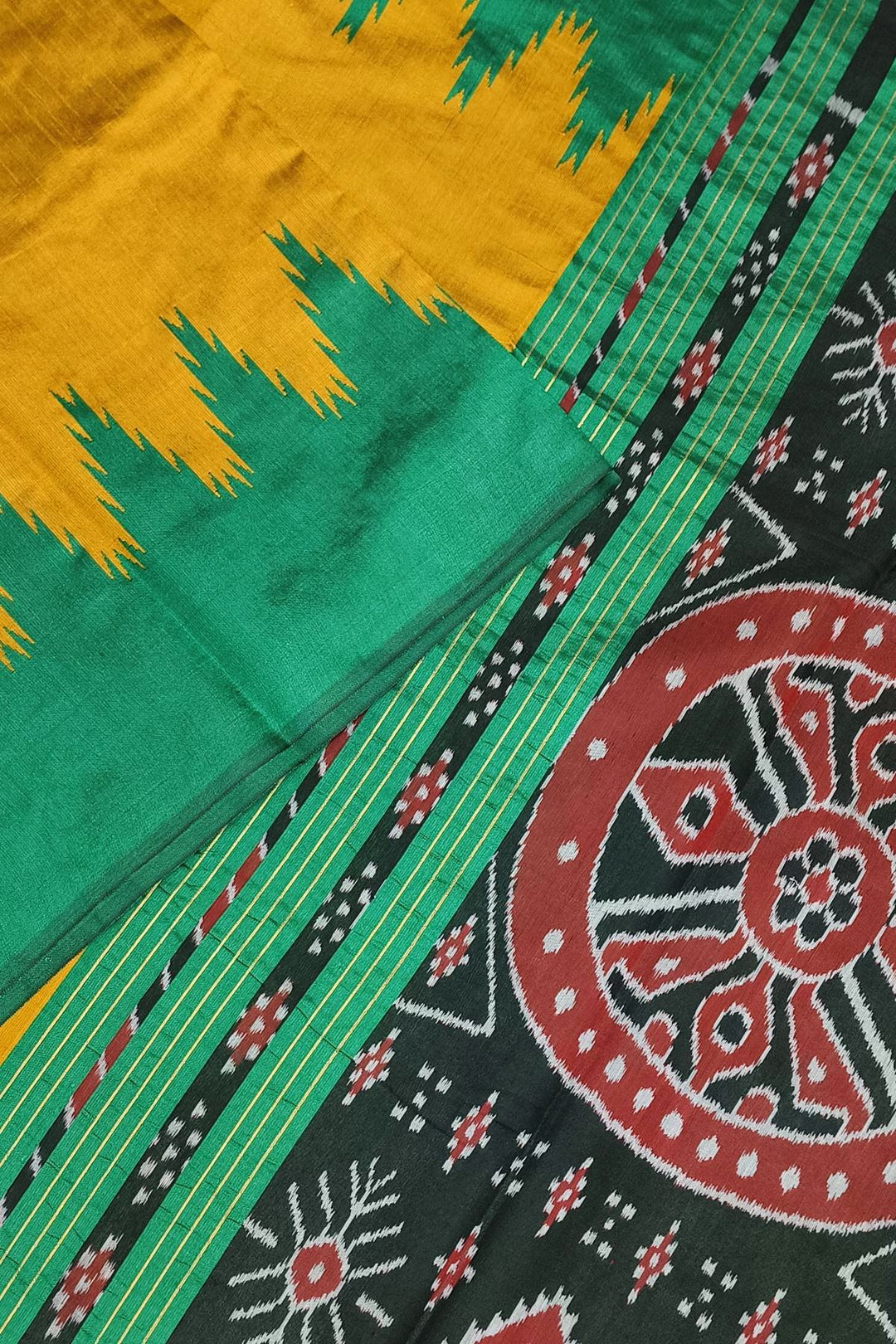 Tussar raw silk saree in menthia yellow