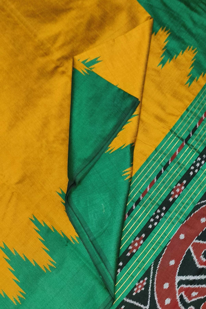 Tussar raw silk saree in menthia yellow